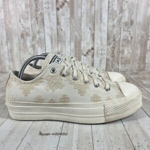 Converse Chuck Taylor All Star Lift Platform Embroidered Egret A02225C Womens 10